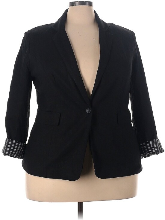 Cato Jackets & Blazers - Cato Classic Black Linen Blend Blazer Striped Contrast Lining Plus Size 22W EUC